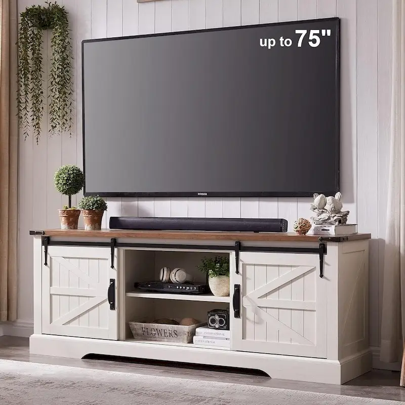 Farmhouse Wood TV Stand, Rustic Entertainment Center, Console Cabinet