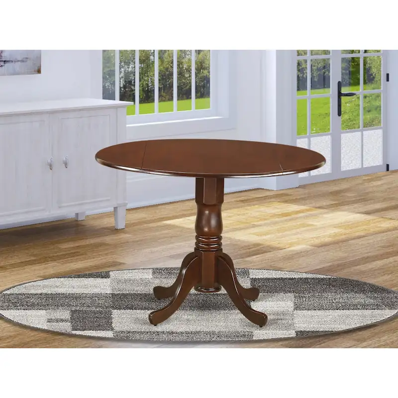 East West Furniture Dublin Kitchen Dining Table - a Round Wooden Table Top with Dropleaf & Pedestal Base, (Finish Options)