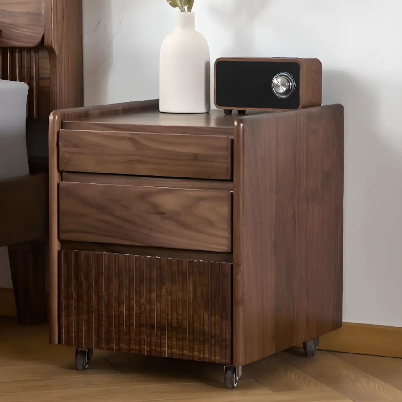 Brown Modern 3-drawer Solid Wood Bedside Nightstand