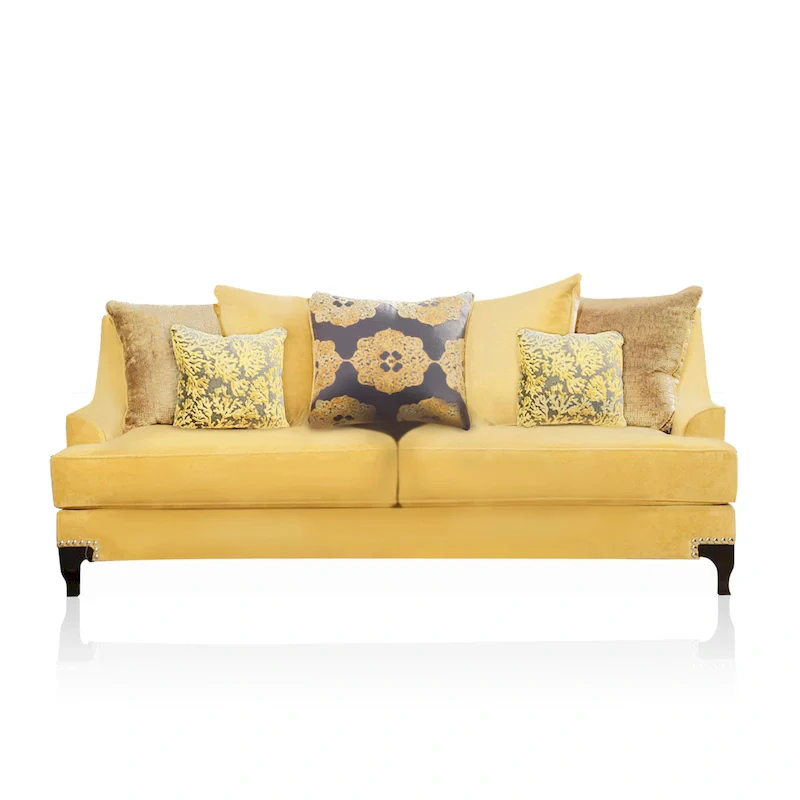 Contemporary Velvet Upholstered Sloped Arm Sofa