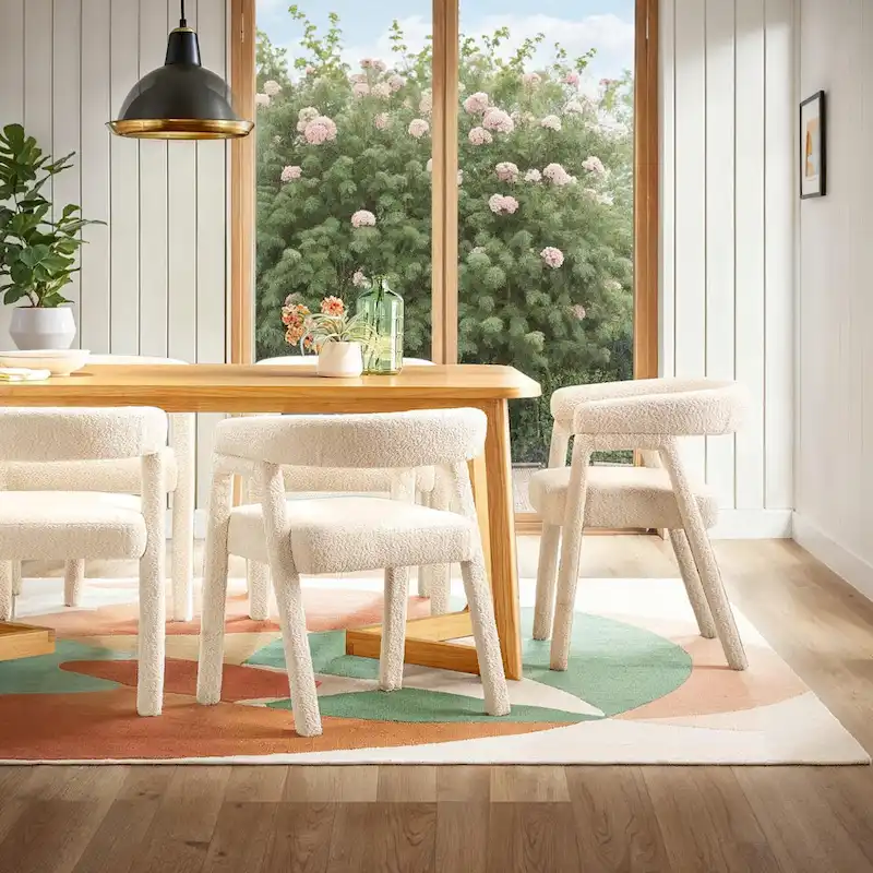 Middlebrook Modern Boucle Curved Solid Wood Dining Chair (Set of 2)