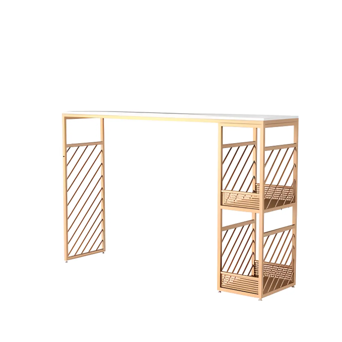 Lavish White Marble Gold Iron 2-Layer Storage Bar Tables