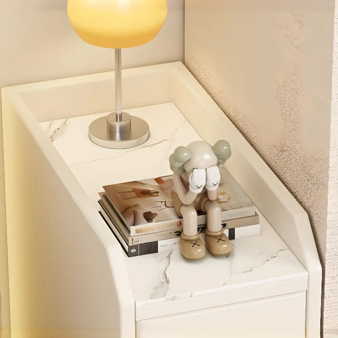 Trendy Narrow Stone Countertop 2 Tiers Drawer Nightstand