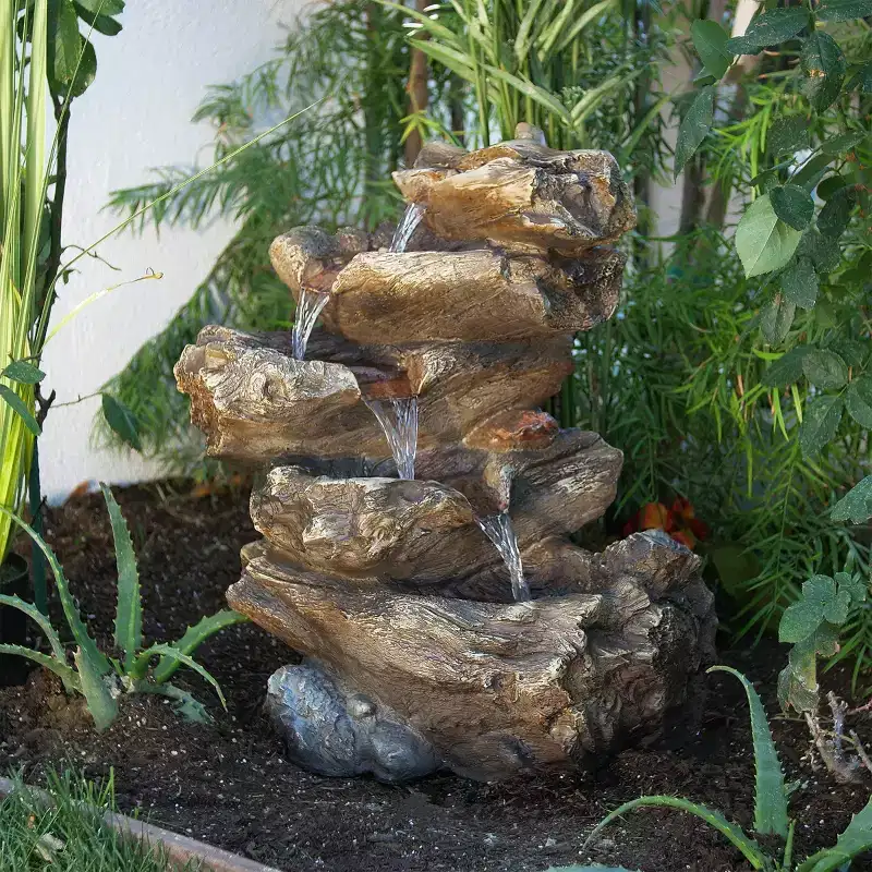 22" Rainforest Five Tier Resin Fountain with LED Lights Gray - Alpine Corporation: Indoor/Outdoor Waterfall, Weatherproof