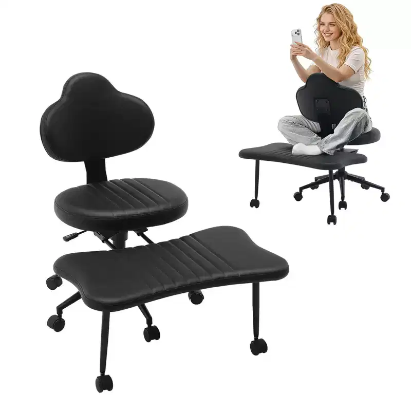 Ergonomic Cross Legged Chair with Wheels, Adjustable Swivel Meditation Chair with Foot Platform for Home Office