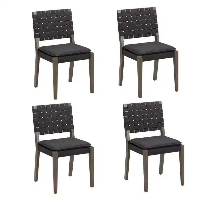 Nathan James Set of 4 Cohen Faux Leather Dining Chair Black