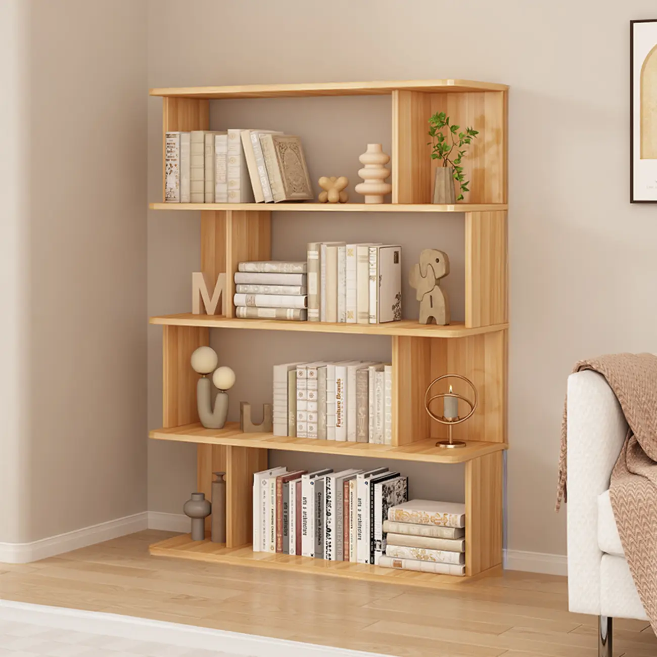 Modern White Open Back Wood 5 Shelf Bookshelf
