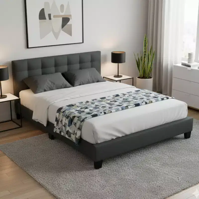 GDFStudio Lucas Contemporary Wood Upholstered Platform Bed With Tufted Headboard