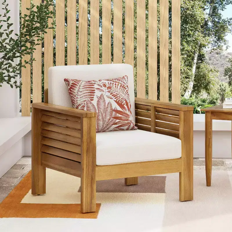 Christopher Knight Home Louver Outdoor Club Chair with Cushions Acacia Wood