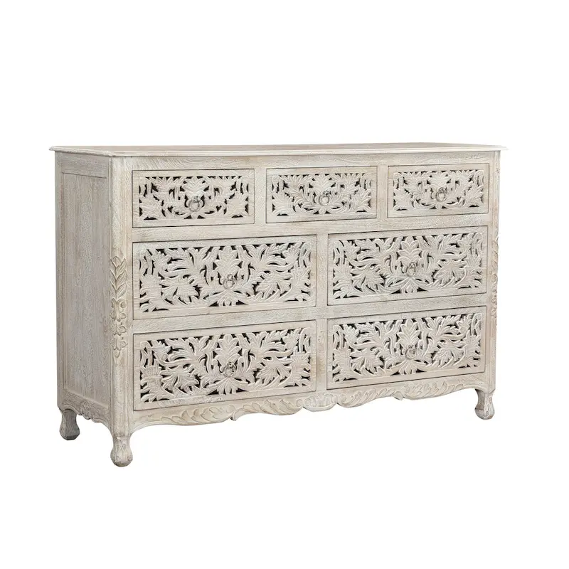 Florence Floral Carved Wood 7-Drawer Dresser