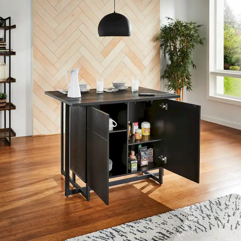 Oyala Black Finish 2-door Kitchen Island with Power and USB outlets by