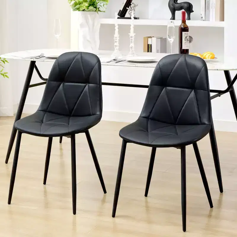 Hyleory Modern Upholstered Vintage Leather Dining Chairs Set of 2 with Metal Legs and High Back, for Kitchen and Dining Room