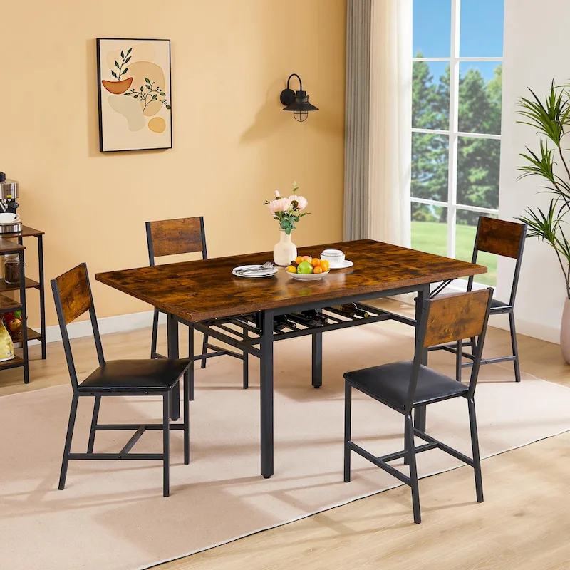 Industrial Folding Dining Table with Steel Frame
