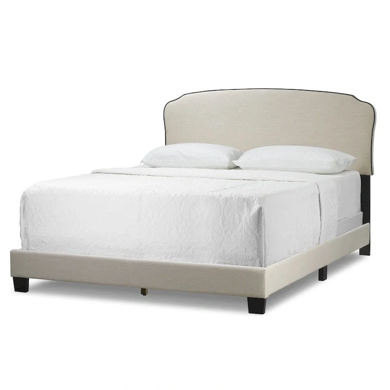 Beige Fabric Queen Bed with Contrasting Piping Accent