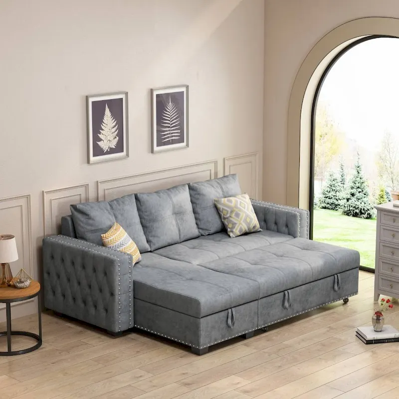 Classic and Cozy L-shape Pull-out Sleeper Sectional Sofa