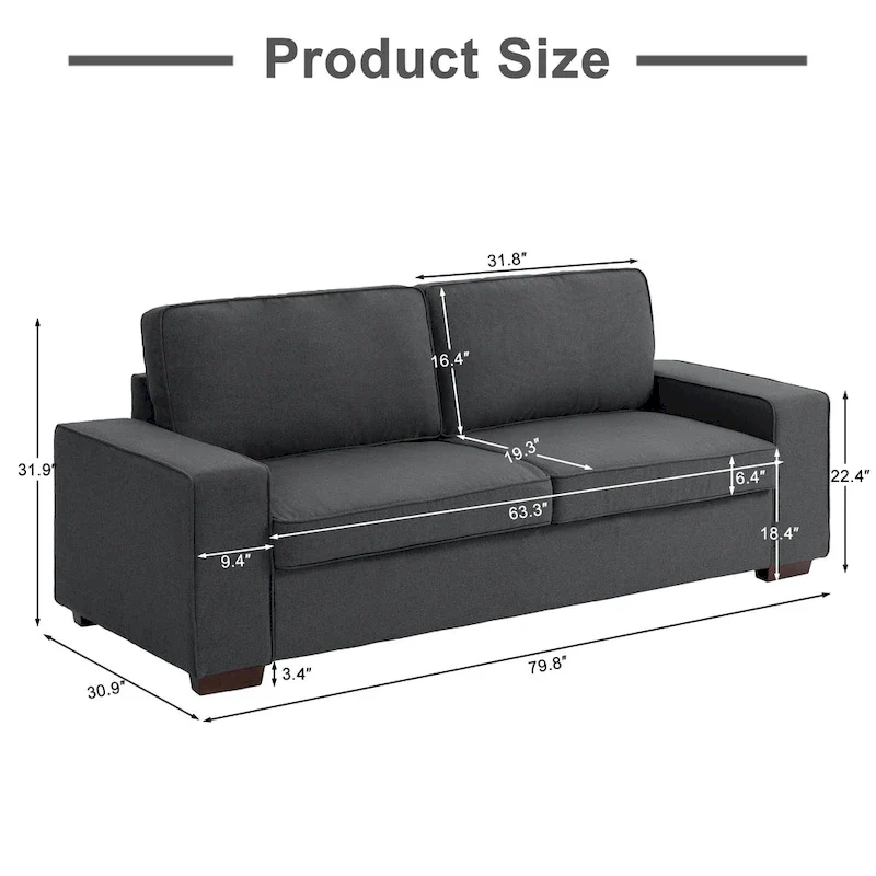 80 Modern Loveseat Couch 3 Seater Sofa