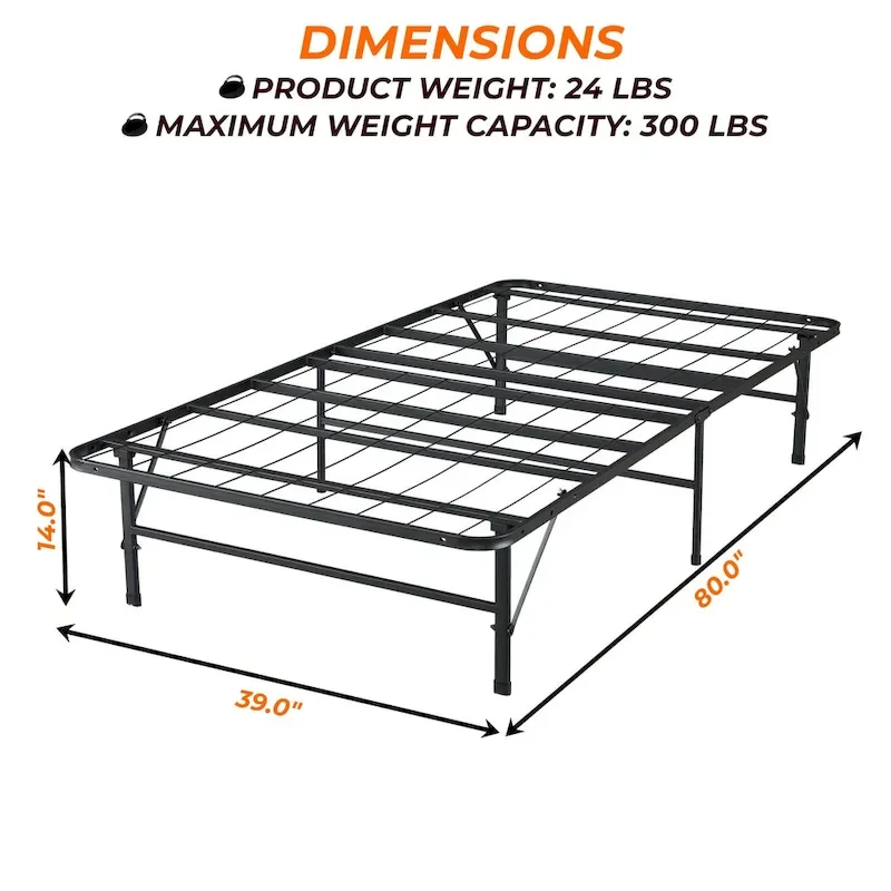 Heavy Duty Foldable Bed Frame with Steel Metal Slats Mattress Foundation