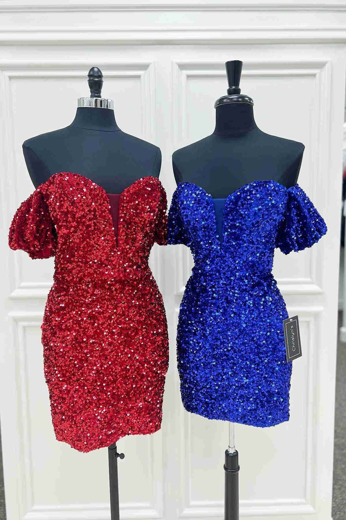 Red Bodycon Sweetheart Sequins Mini Party Dresses