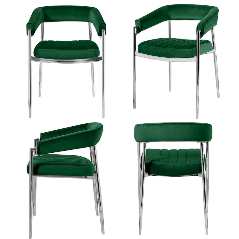 Velvet Dining Chair Arm Chair with Chrome Metal Legs