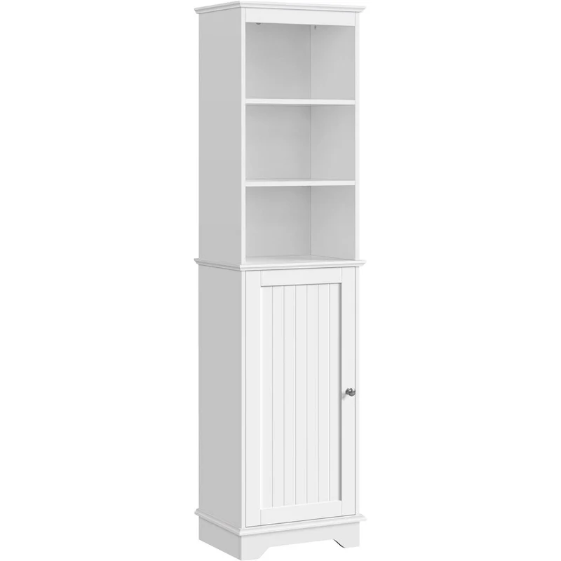 White Tall Slim Freestanding Bathroom Storage Cabinet, Single Door, 1-Person Use