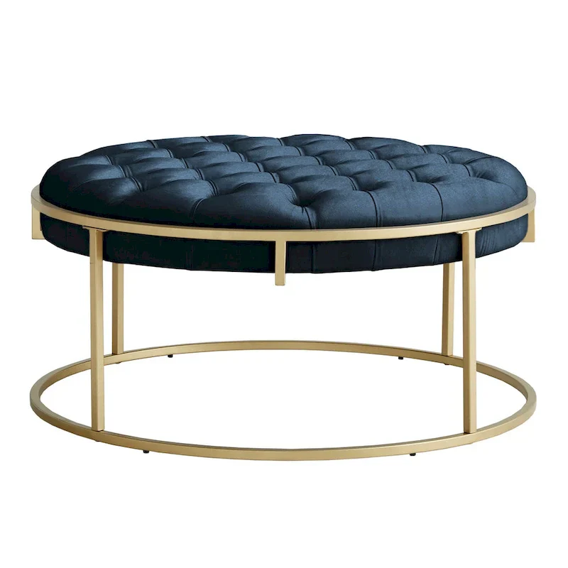 Gold Velvet Round Tufted Ottoman