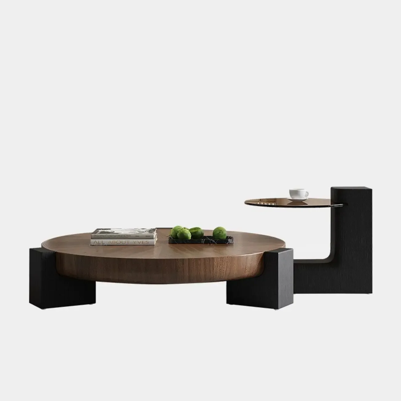 Funky Black Brown Wood Round Tripod Coffee Table