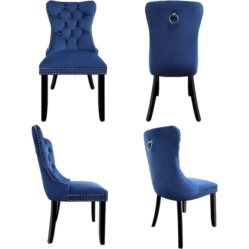 Velvet Dining Chairs Set of 2, Upholstered High-end Tufted Dining Room Chair with Nailhead Back Ring Pull Trim Solid Wood Legs