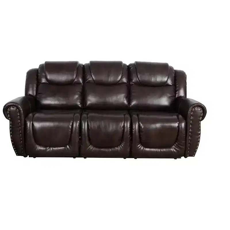 MAYEERTY Reclining Sofa, 3-Seat Breathable Leather Recliner with Reversible Coffee Table for Living Room, Espresso