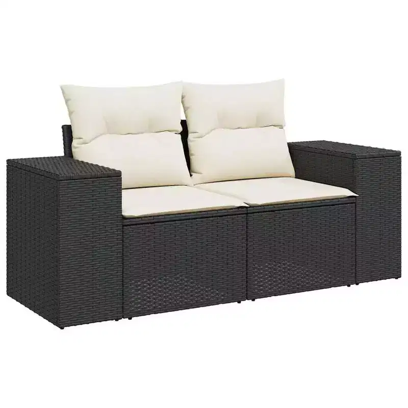 vidaXL Garden Sofa Black and Cream Poly Rattan and Powder-Coated Steel