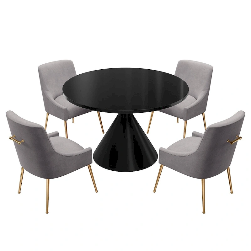 48 Light Luxury Black High Gloss Large Countertop Dining Table with Velvet Dining Chair Set