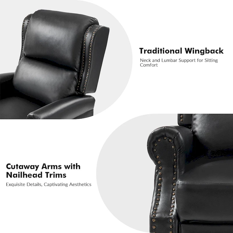 Terri Traditional Vegan Leather Manual Push Back Recliner by HULALA HOME