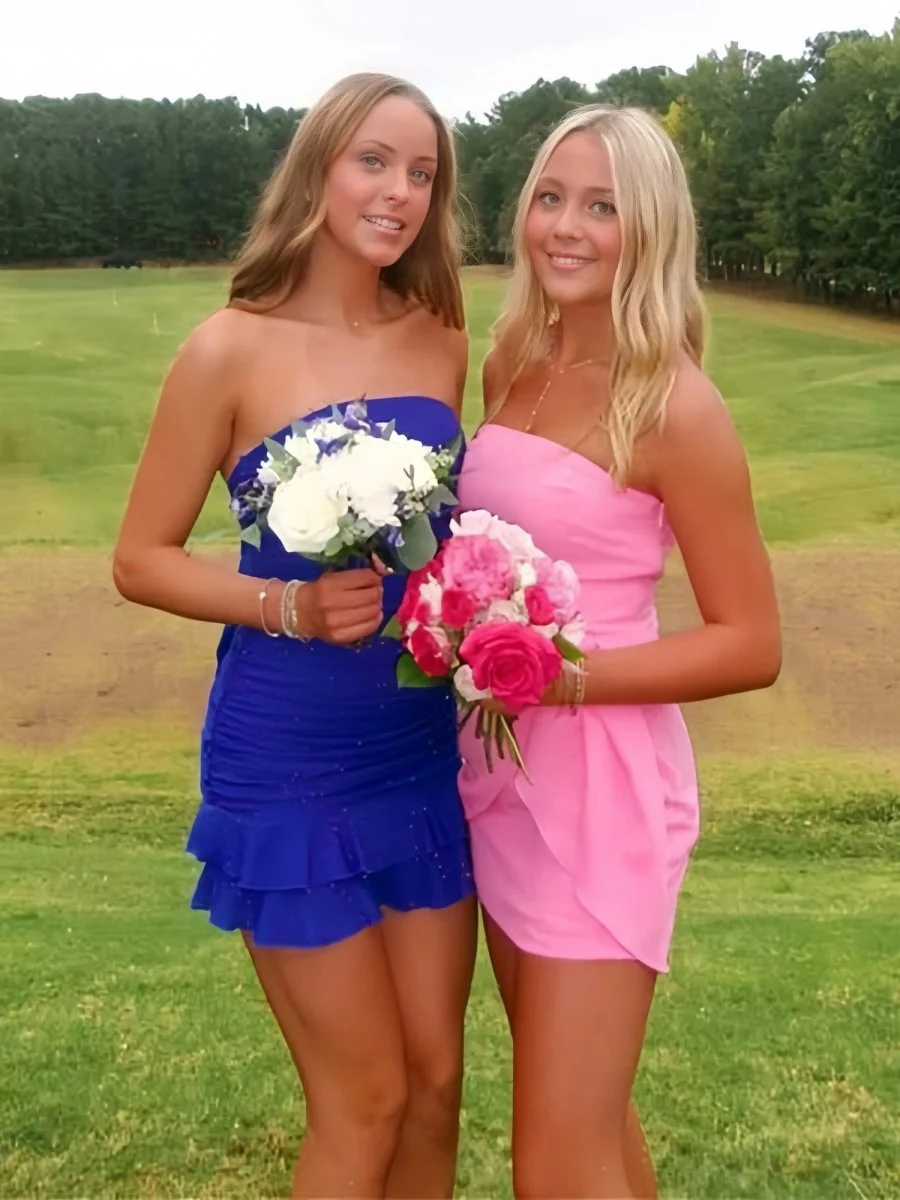 Royal Blue - Strapless Bodycon Spandex Ruffles Short Homecoming Dresses