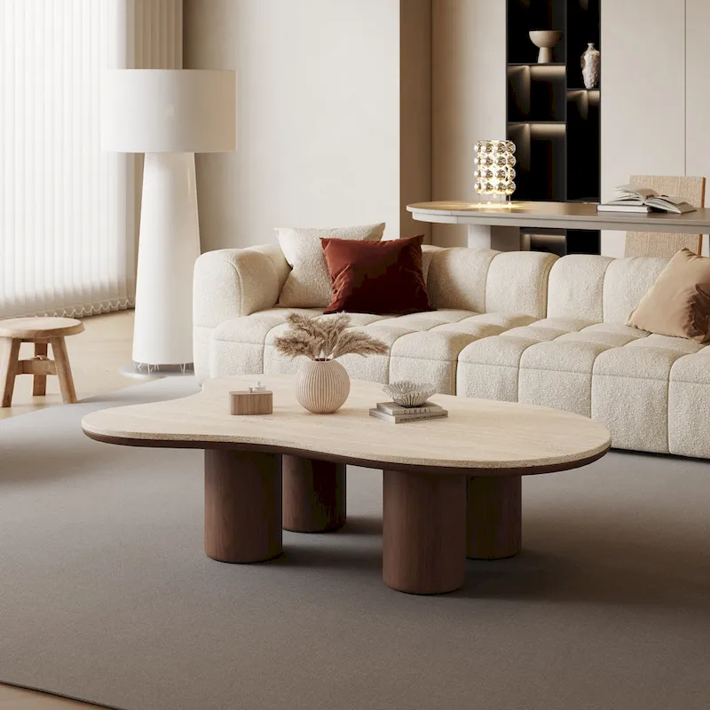Cloud-Shaped Coffee Table, Stone Top, White/Natural, 1-Person Use