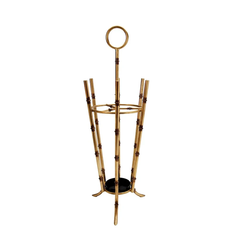 Antique Gold Iron Bamboo Umbrella Stand Angled - 12.5x12.5x35
