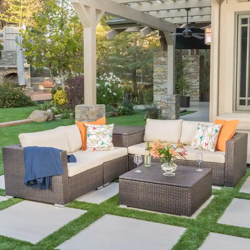 Santa Rosa Outdoor 6-piece Wicker Sectional Sofa with Storage by Christopher Knight Home