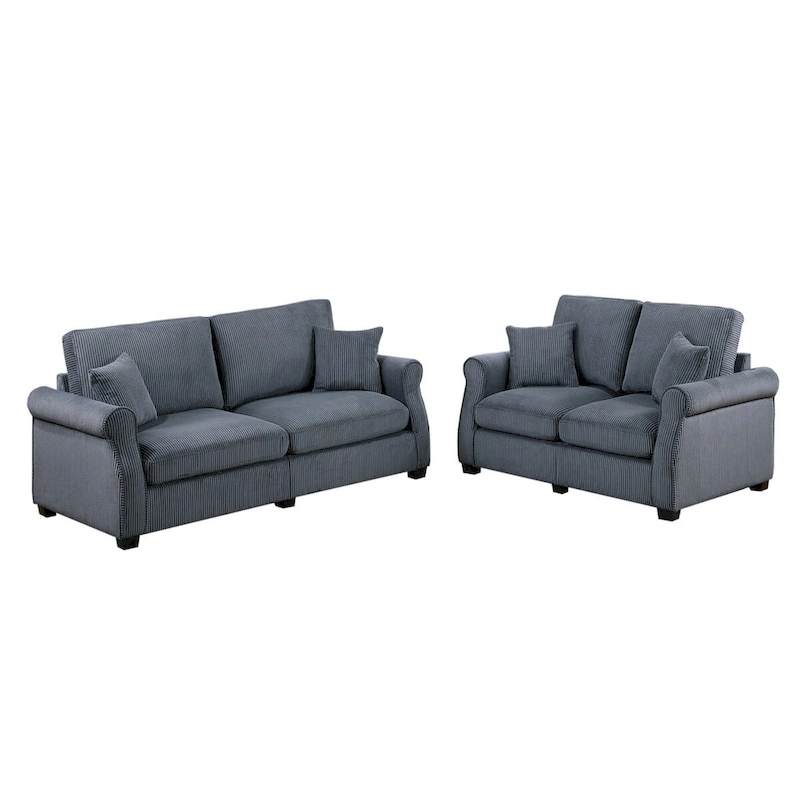 2 Piece Corduroy Upholstered Sofa Set with Thick Back and Seat