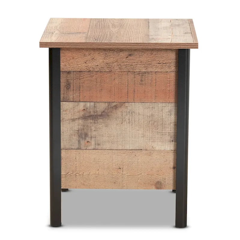 Modern Rustic Oak Brown and Black Finished Wood Nightstand