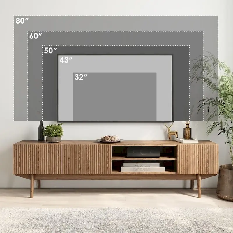 TV Stand Console Fits TV's up to 65 in. with Wood Legs in Mid Century Modern Scandinavian Design