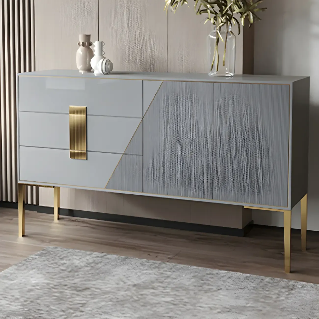 Glam Sleek Wooden Sideboard with Drawers