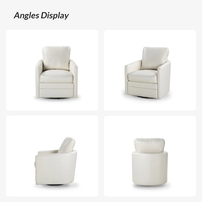 Terrance Transitional Swivel Faux Leather Barrel Accent Chair with Metal Base