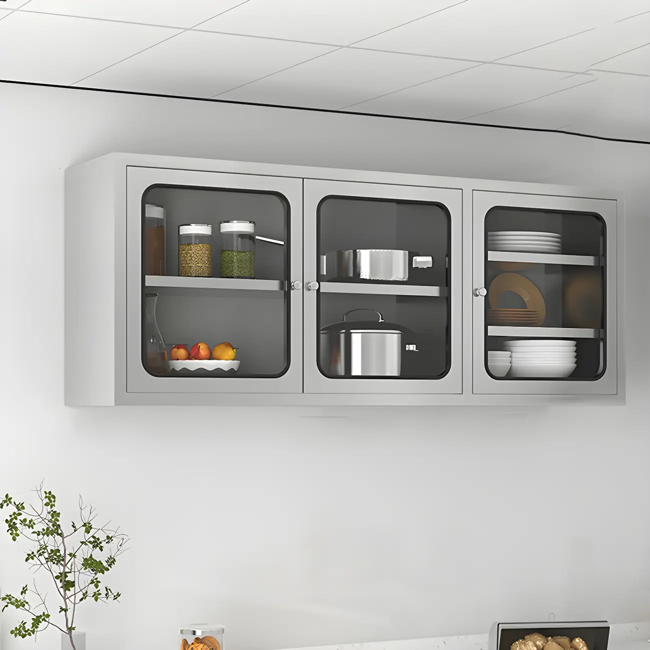 Elegant Stainless Steel Wall-Mounted Display Cabinet