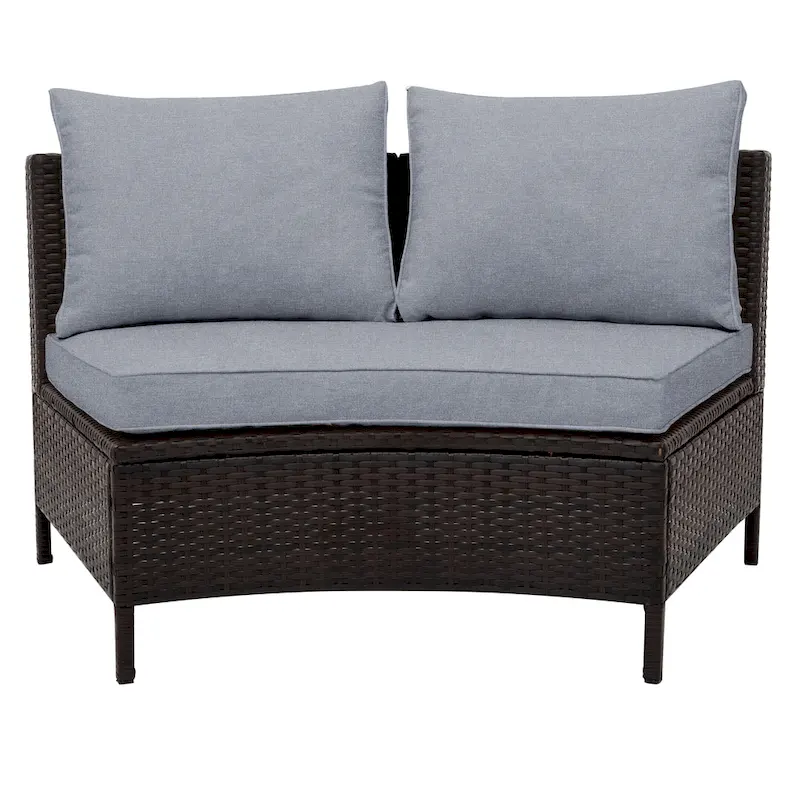 5-Pieces All-Weather PE Rattan Wicker Half-Moon Sofa Set