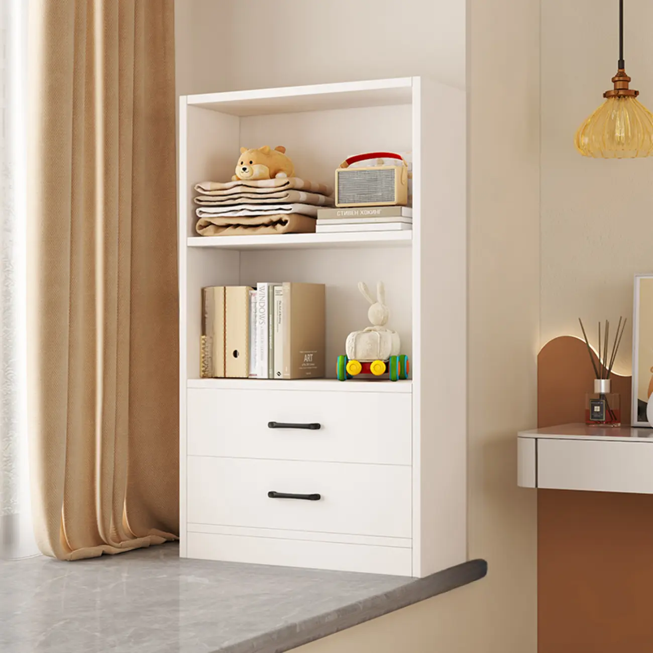 Spacious Vertical White 2-Shelf Wood Bookcase