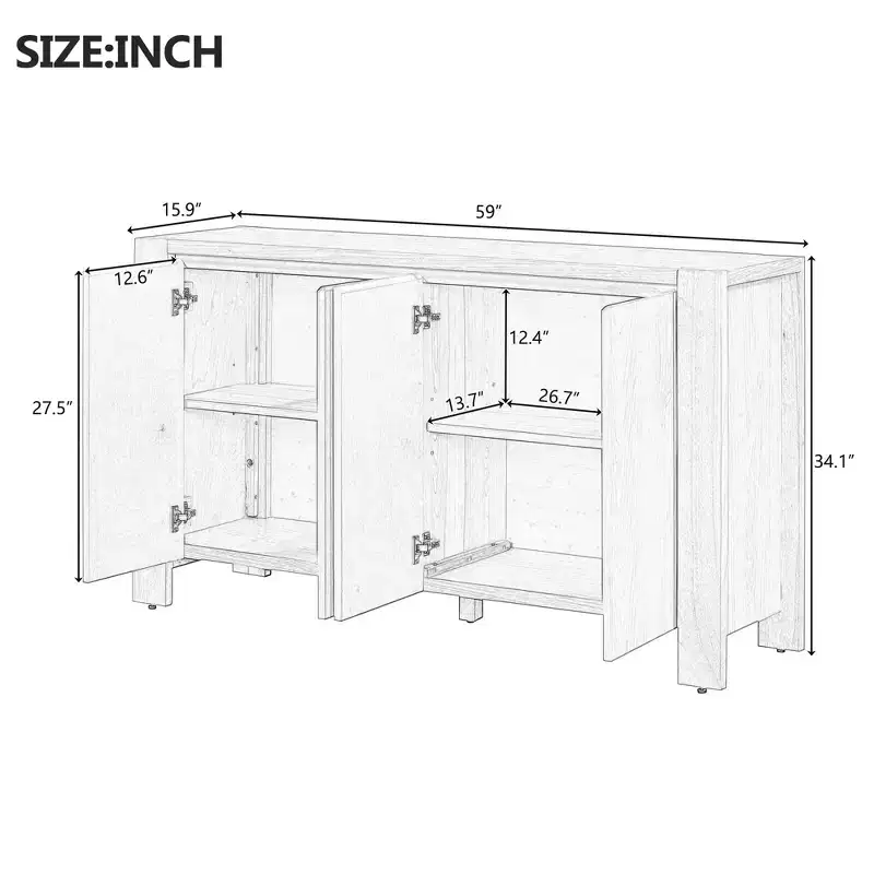 Hostack 4-Door Farmhouse Sideboard Buffet Cabinet with Adjustable Shelves for Dining Room and Kitchen Storage, Navy Blue