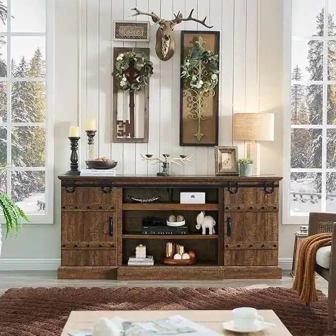 Modern Grey Sideboard Buffet Cabinet with 3 Drawers & Adjustable Shelves