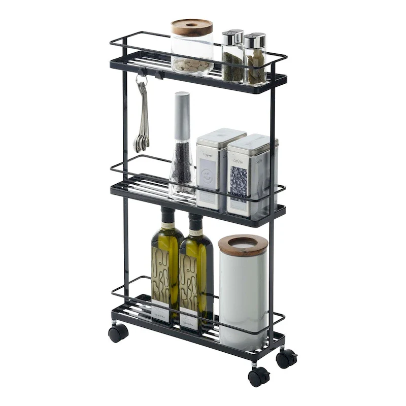 Black/White Rolling Storage Cart, Steel, 3-Tier, Single Use