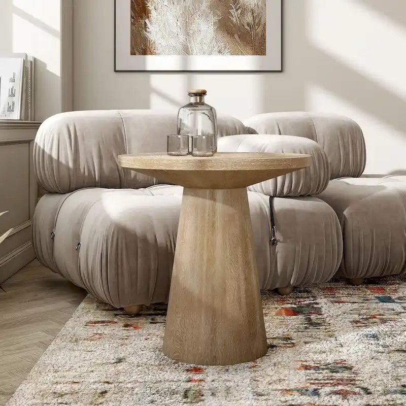 Oak, Round Cone Pedestal End Table, 1-Piece