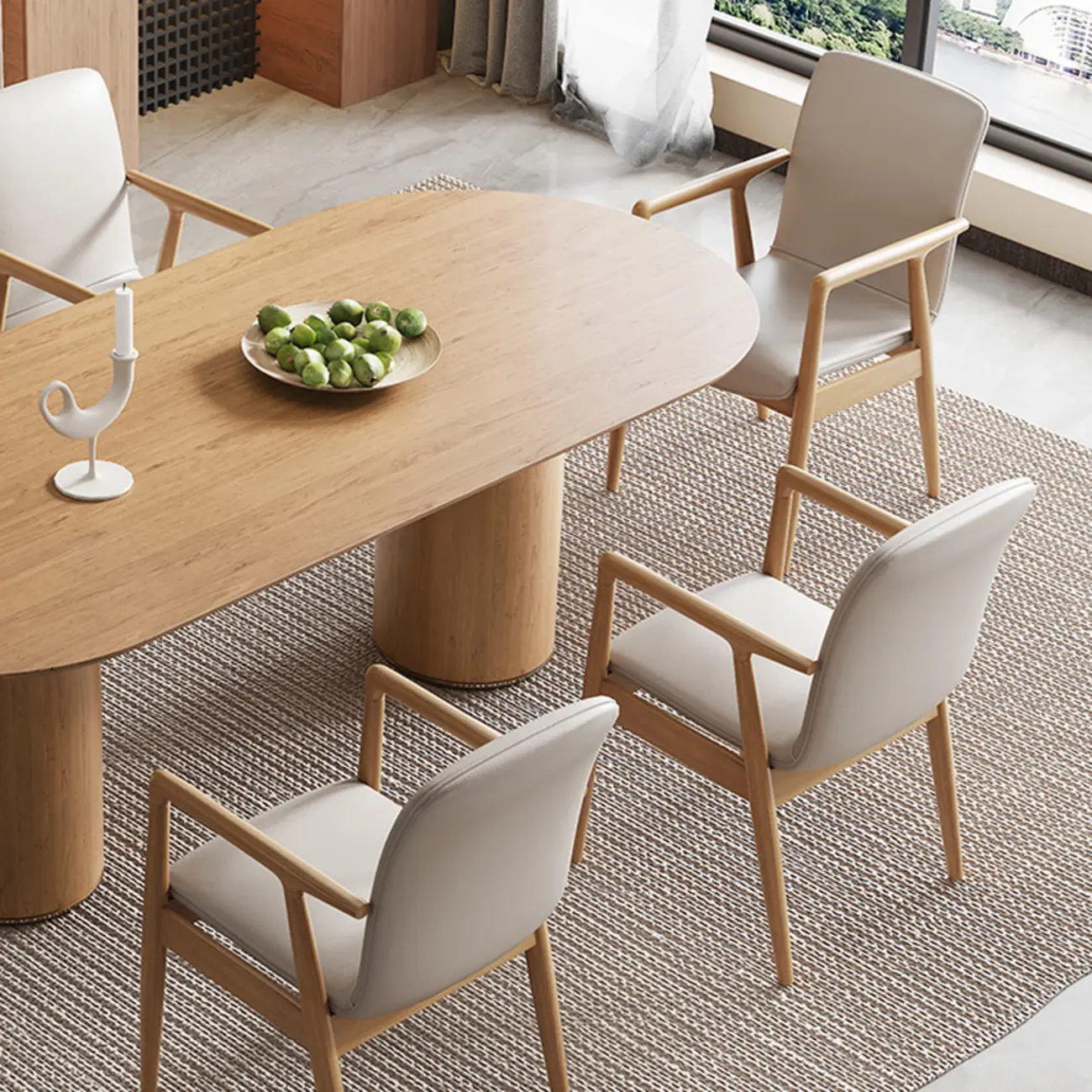 Modern Wood Faux Leather Upholstered Dining Armchair