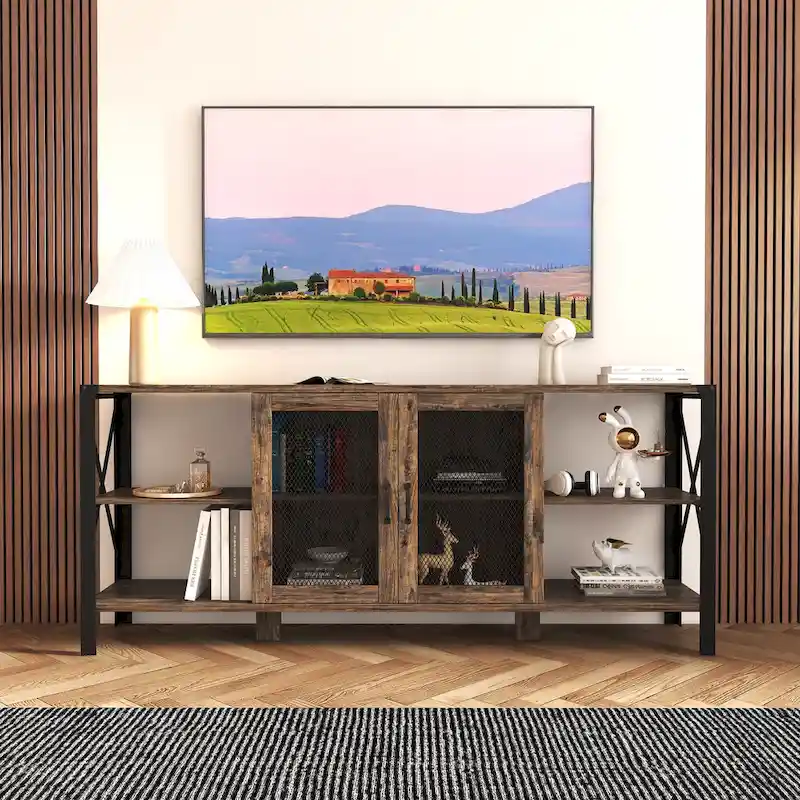 TV Stand with Open Shelves and Cabinet for TVs up to 85 Inches