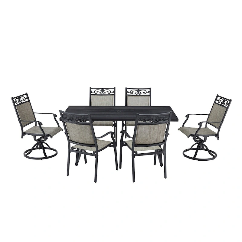 Outdoor 4 Chairs, 2 Swivel Chairs and 1 Rectangle Metal Table